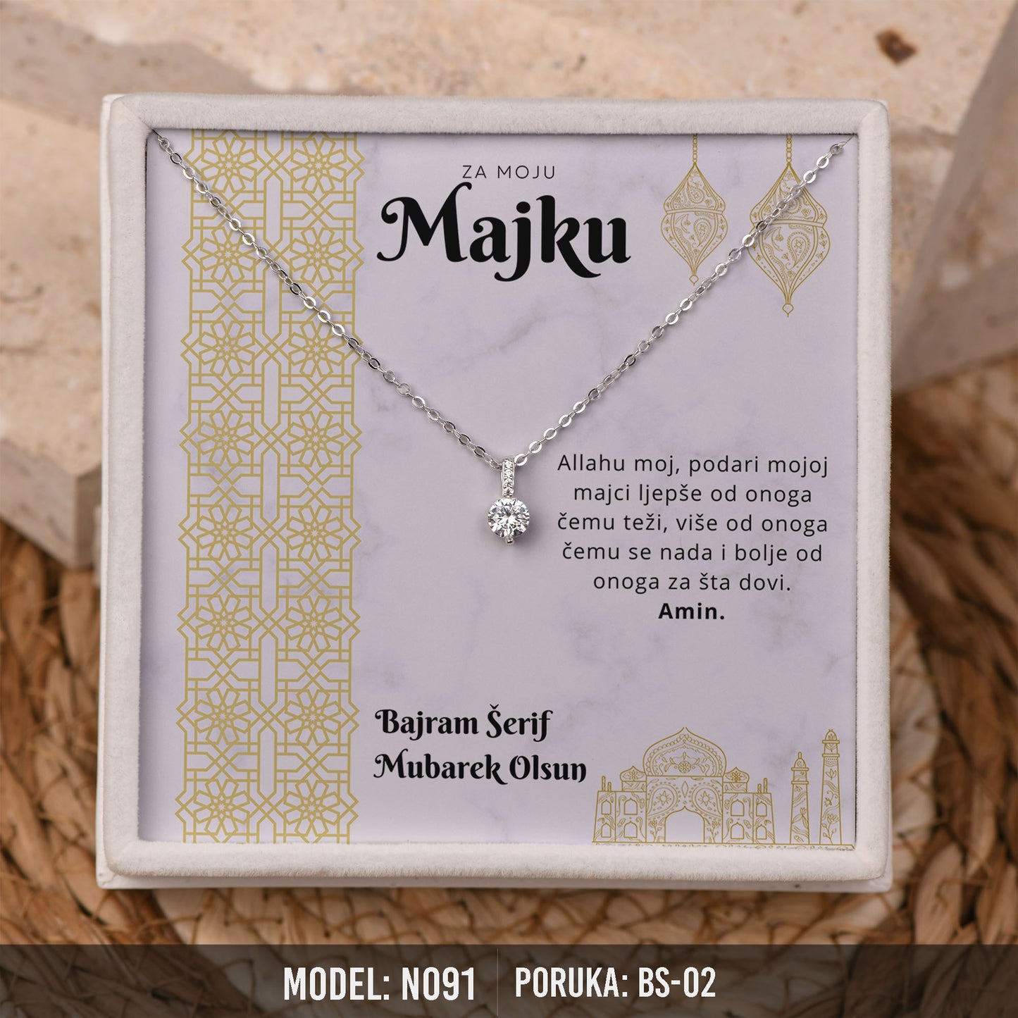 Elegantna Ogrlica za Majku | Bajramski Poklon sa Porukom – 925 srebro