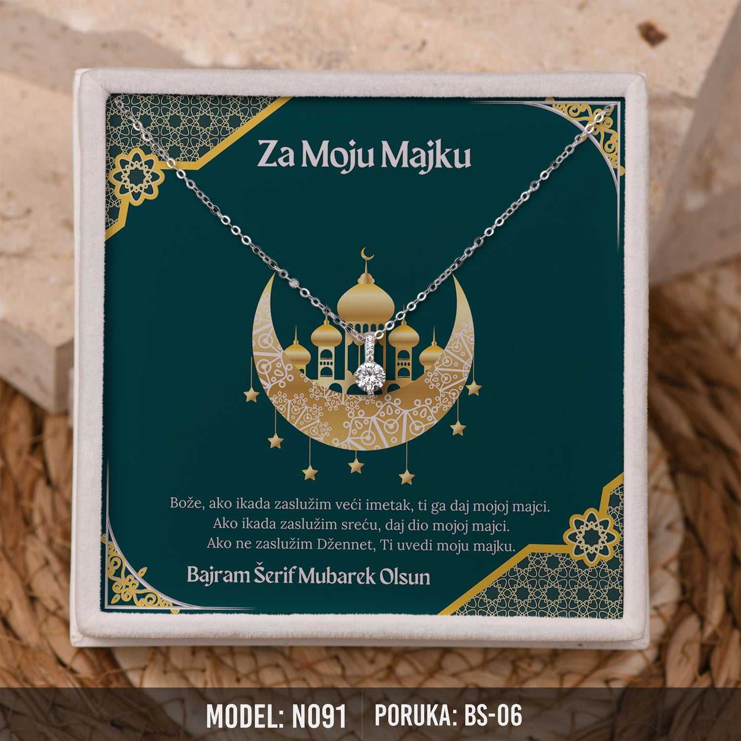 Elegantna Ogrlica za Majku | Bajramski Poklon sa Porukom – 925 srebro