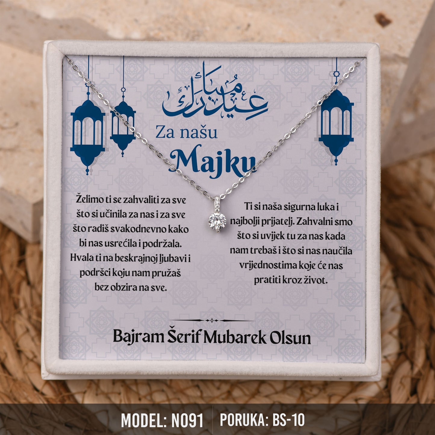 Elegantna Ogrlica za Majku | Bajramski Poklon sa Porukom – 925 srebro