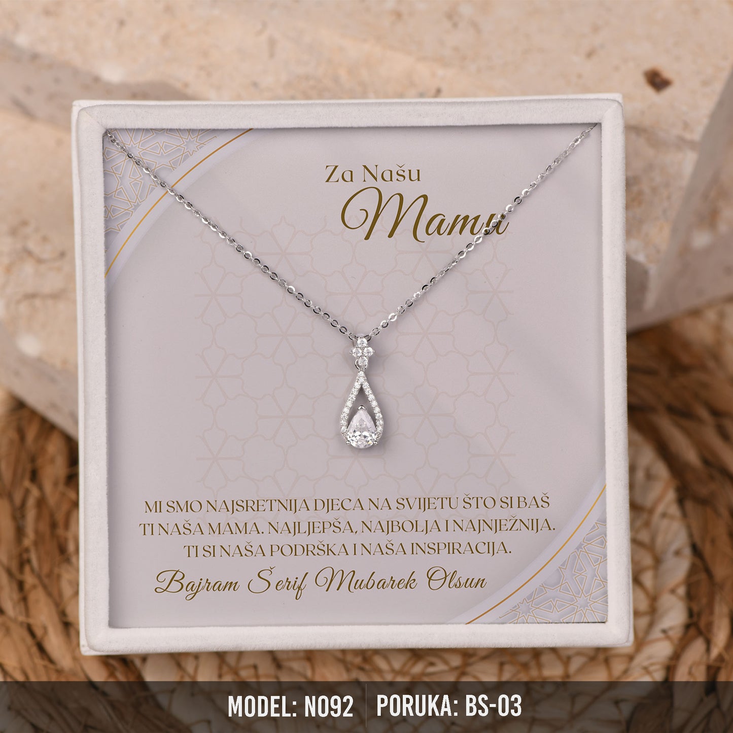 Elegantna Ogrlica za Majku sa Porukom | Bajramski Poklon – 925 srebro
