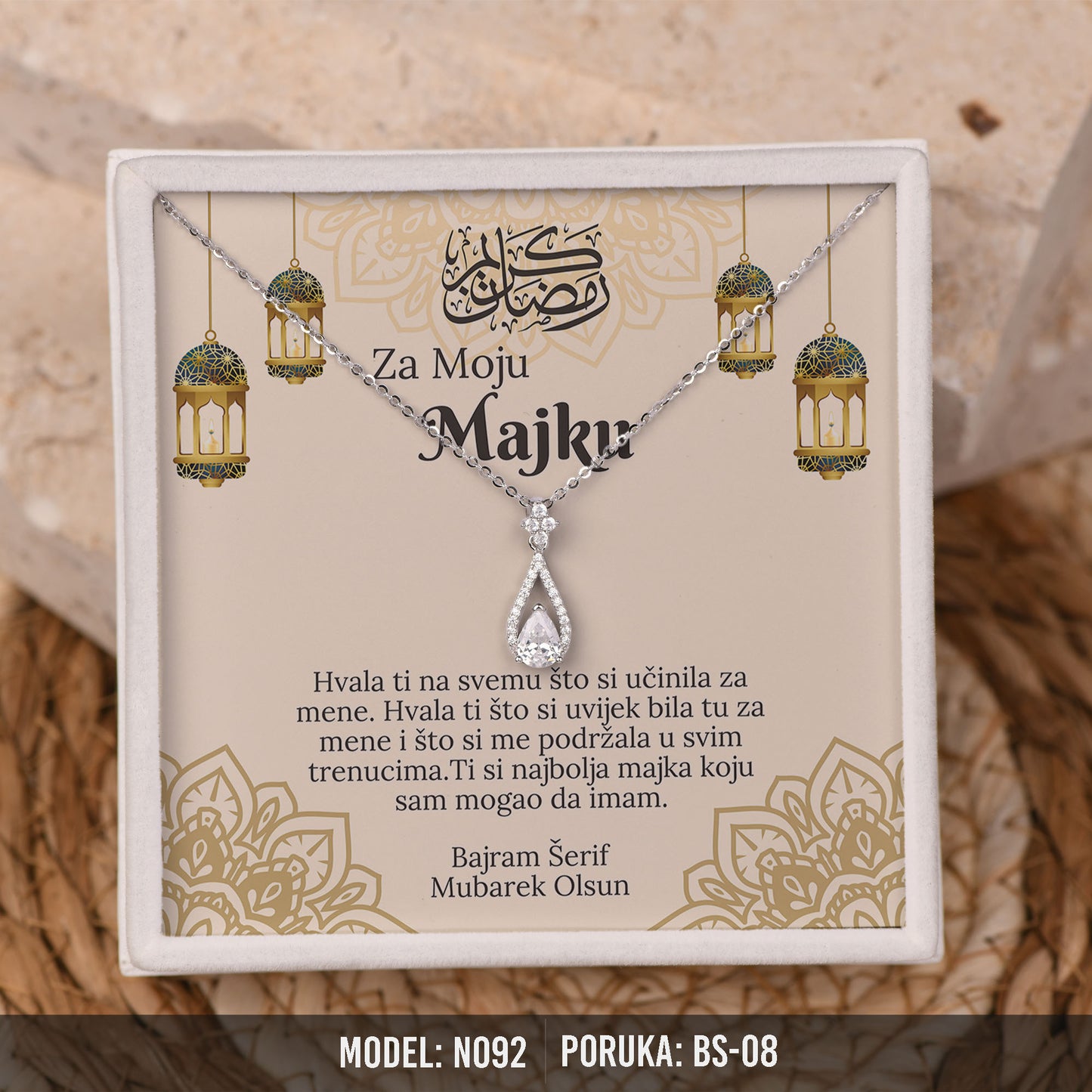 Elegantna Ogrlica za Majku sa Porukom | Bajramski Poklon – 925 srebro