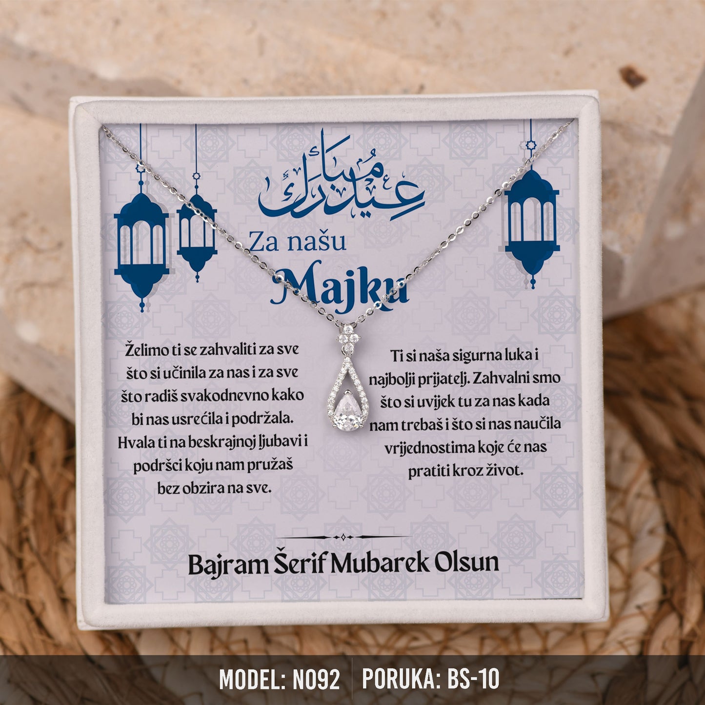 Elegantna Ogrlica za Majku sa Porukom | Bajramski Poklon – 925 srebro