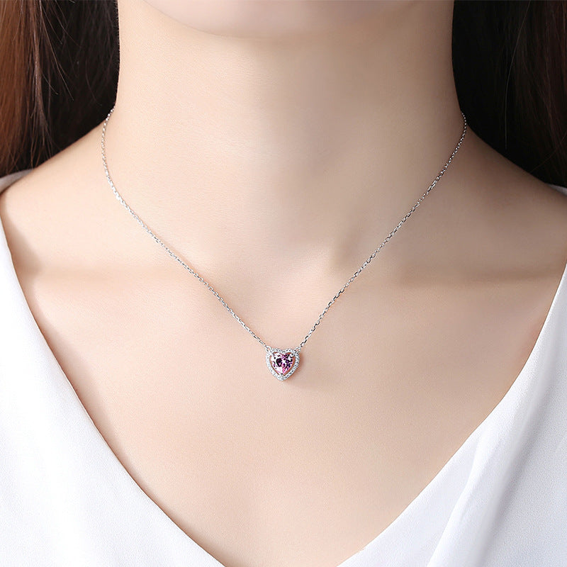 925 Srebrena Ogrlica, Lančić - Pink CZ Srce - N081