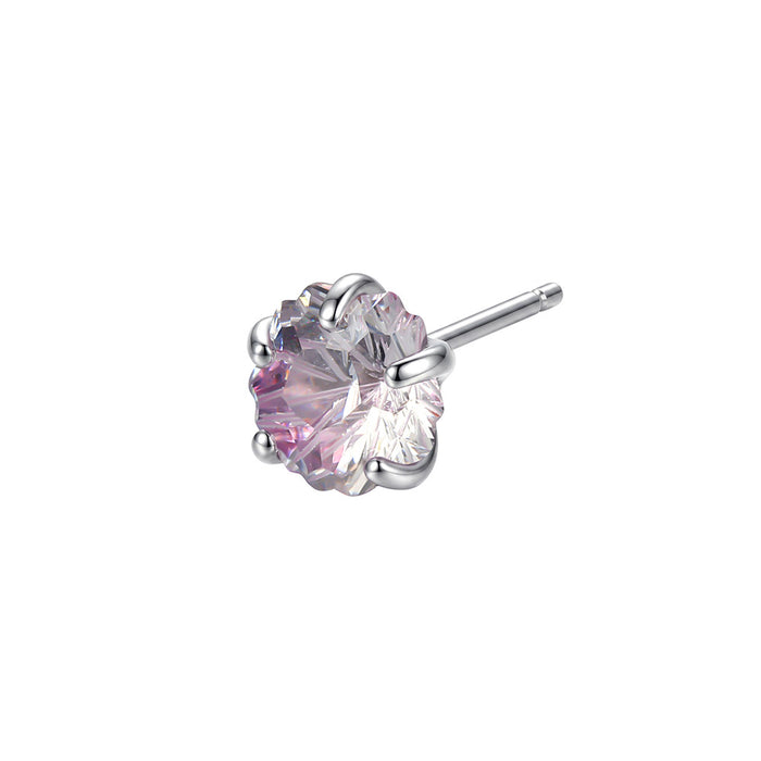 Sitna Minđuša sa Kamenom u Boji, Jedan Komad - 925 Srebro — Roze Cvijet, 6 mm