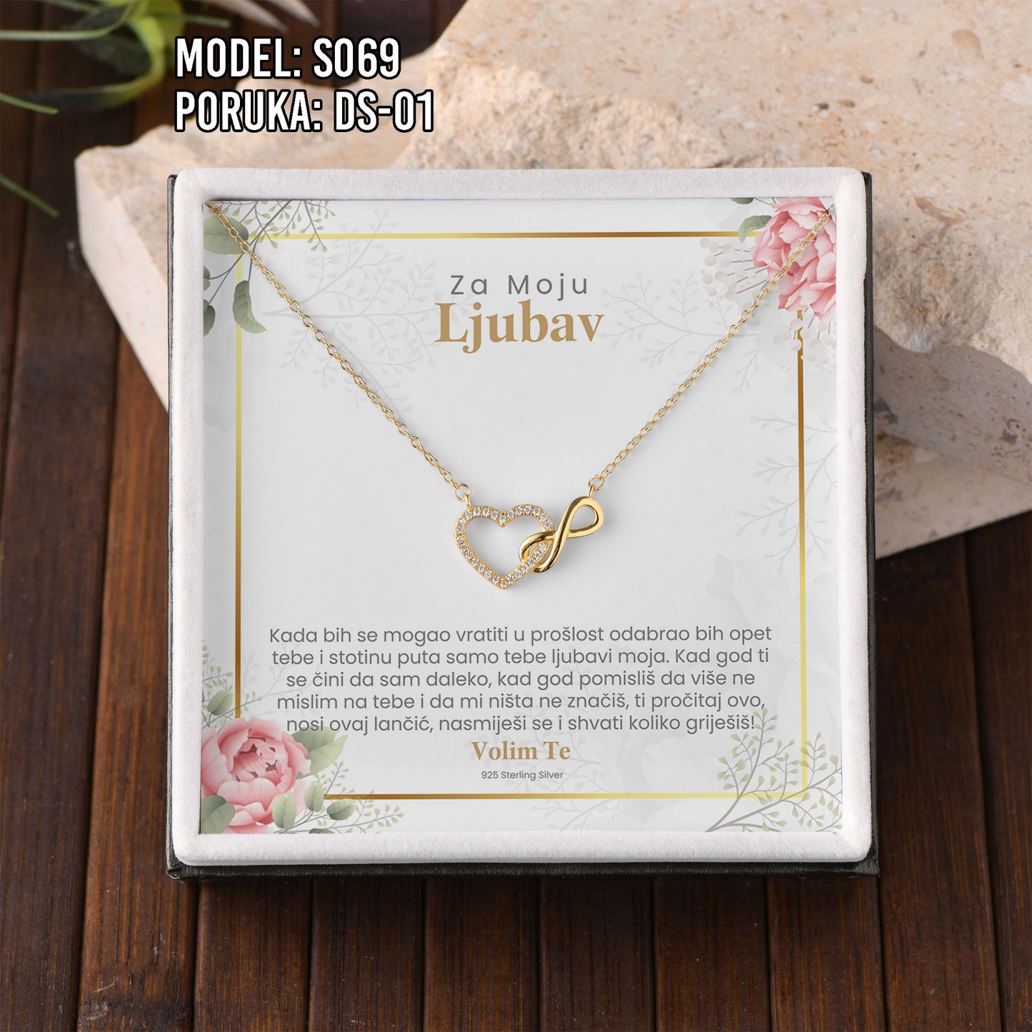 925 Srebreni Lančić Srce Beskonačnosti – Personalizirani Poklon s Porukom (18k pozlata)