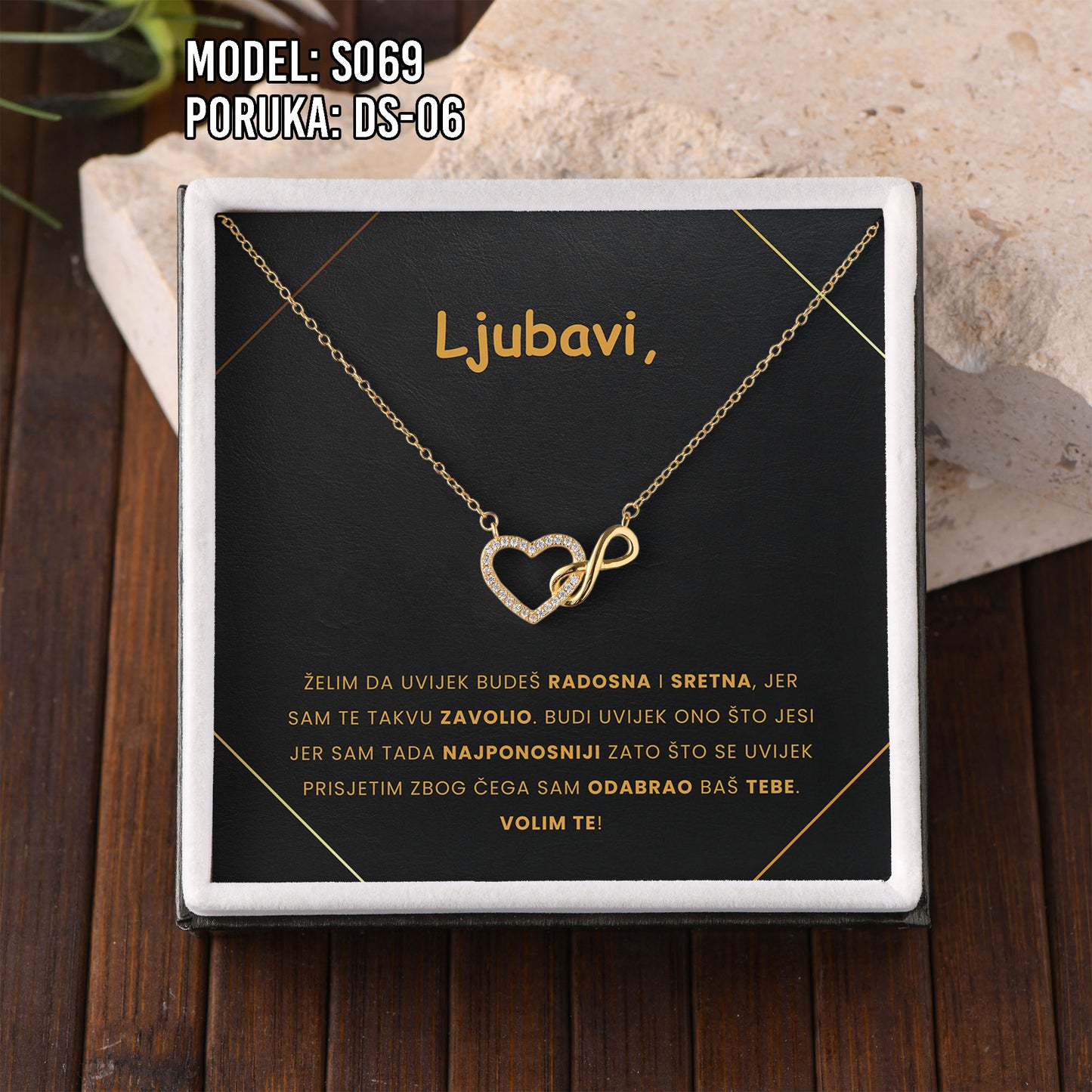 925 Srebreni Lančić Srce Beskonačnosti – Personalizirani Poklon s Porukom (18k pozlata)