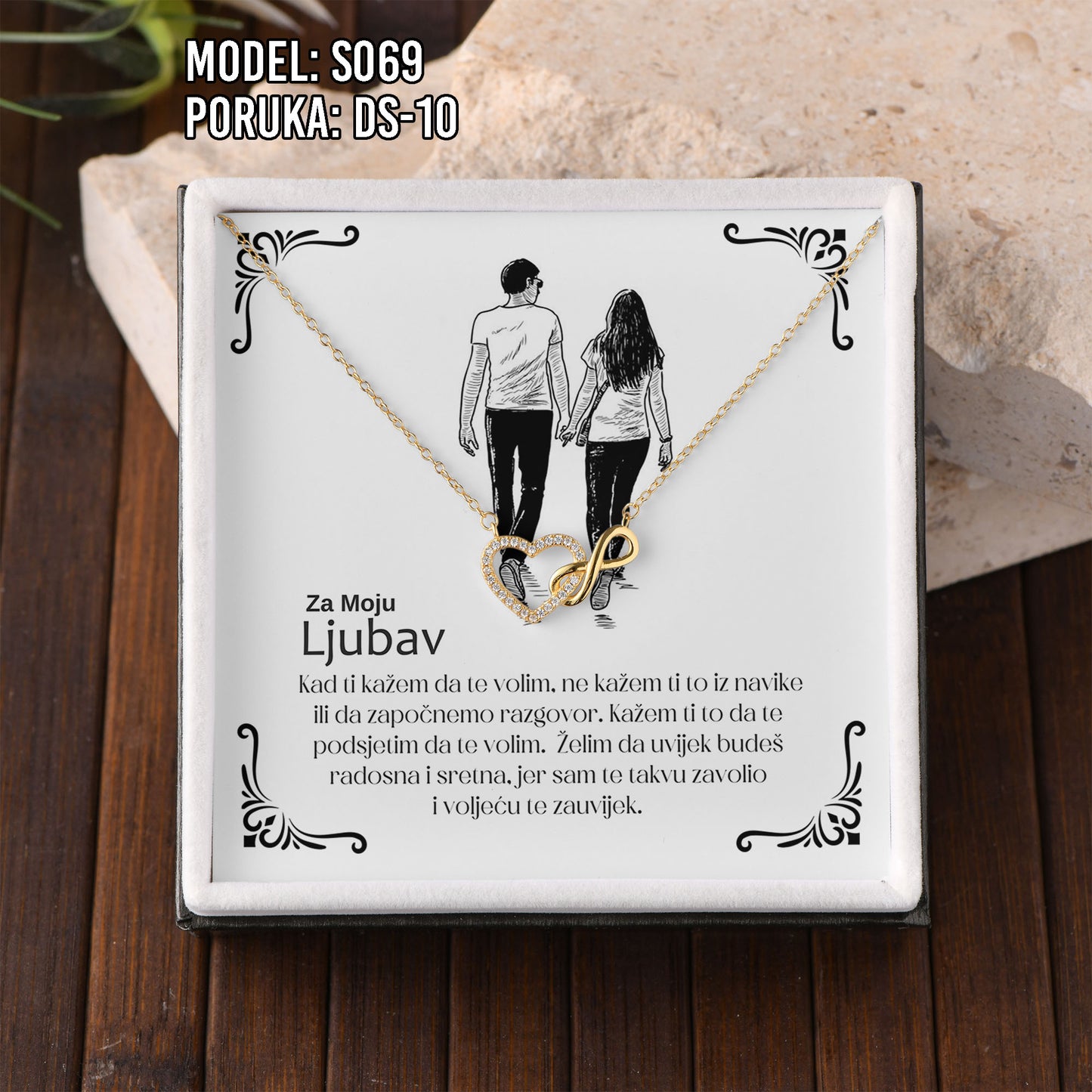 925 Srebreni Lančić Srce Beskonačnosti – Personalizirani Poklon s Porukom (18k pozlata)