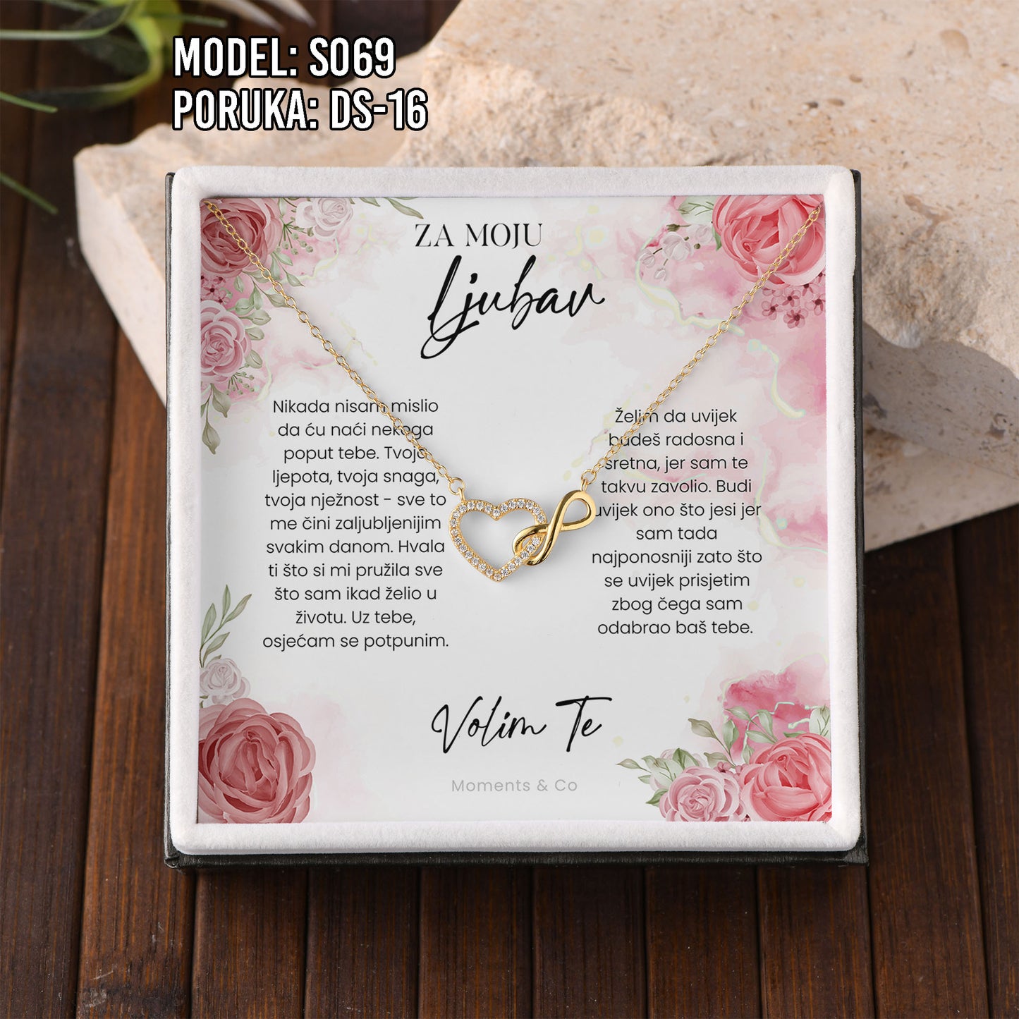 925 Srebreni Lančić Srce Beskonačnosti – Personalizirani Poklon s Porukom (18k pozlata)