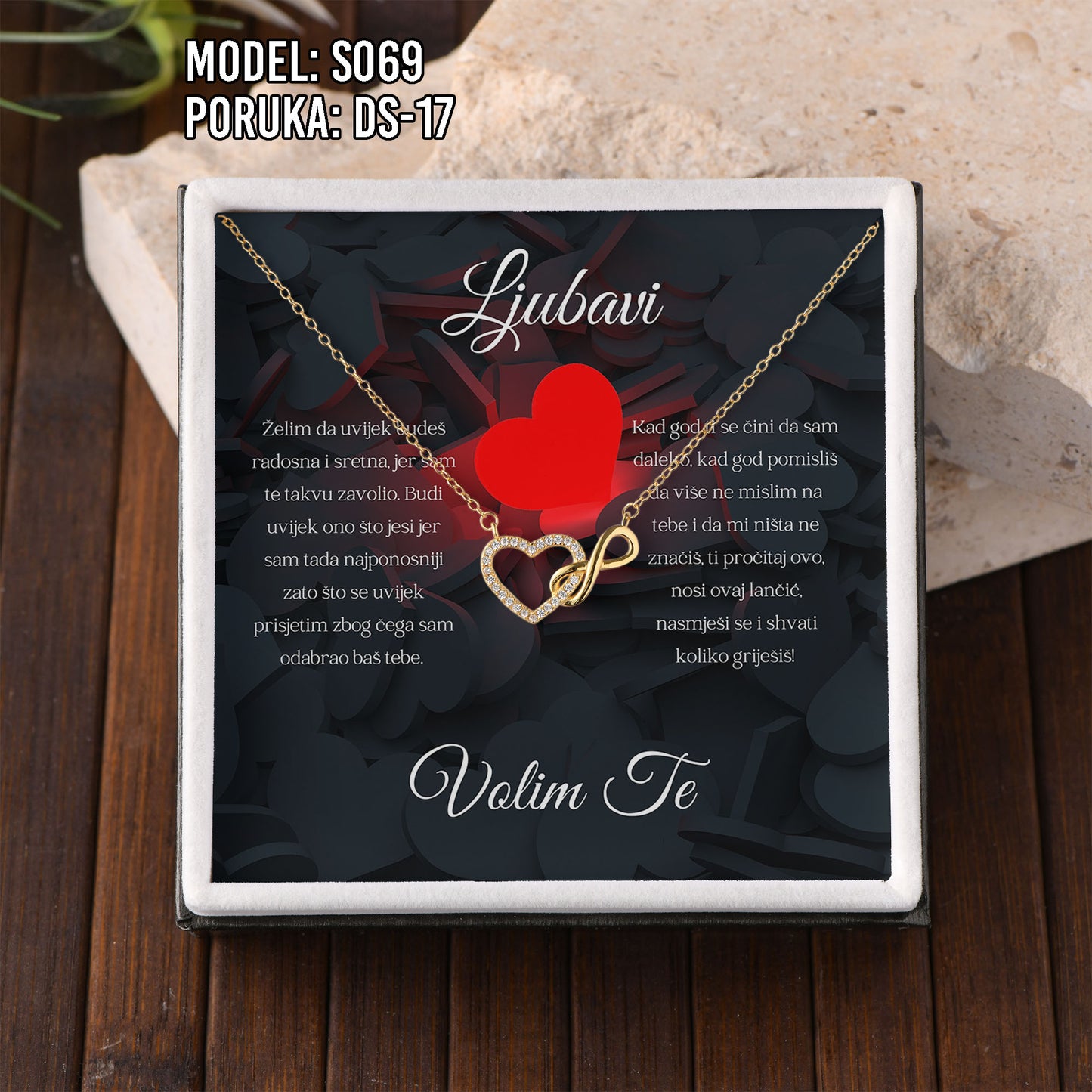 925 Srebreni Lančić Srce Beskonačnosti – Personalizirani Poklon s Porukom (18k pozlata)