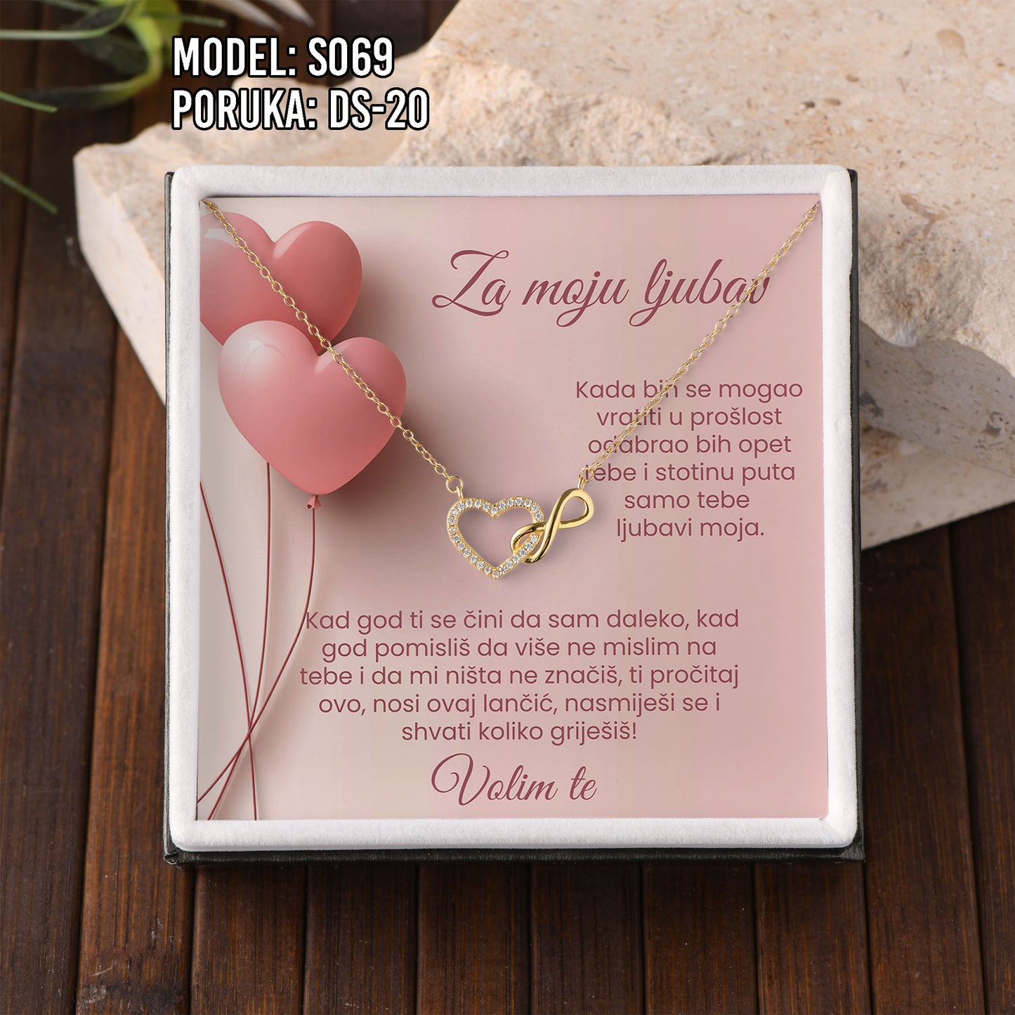 925 Srebreni Lančić Srce Beskonačnosti – Personalizirani Poklon s Porukom (18k pozlata)