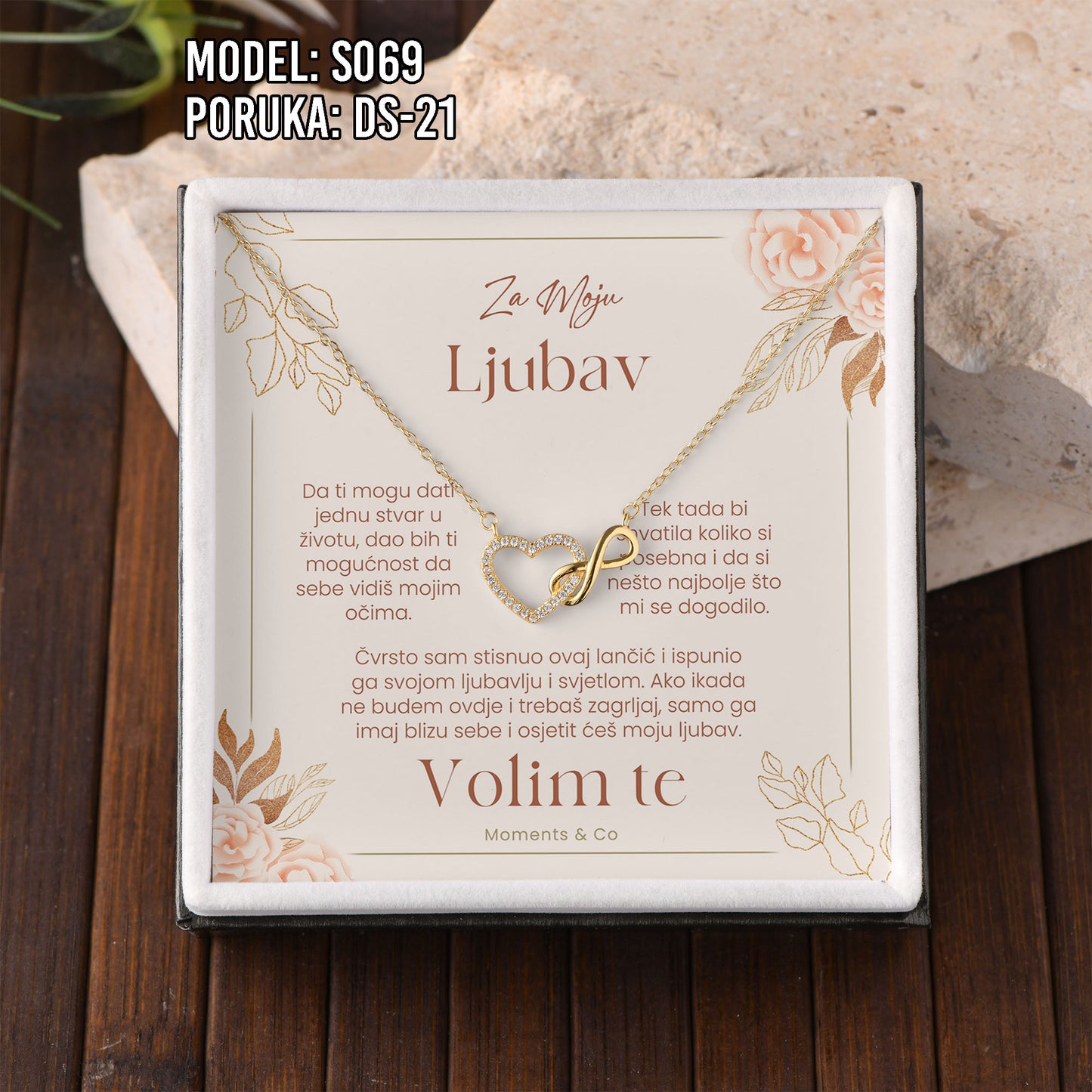 925 Srebreni Lančić Srce Beskonačnosti – Personalizirani Poklon s Porukom (18k pozlata)