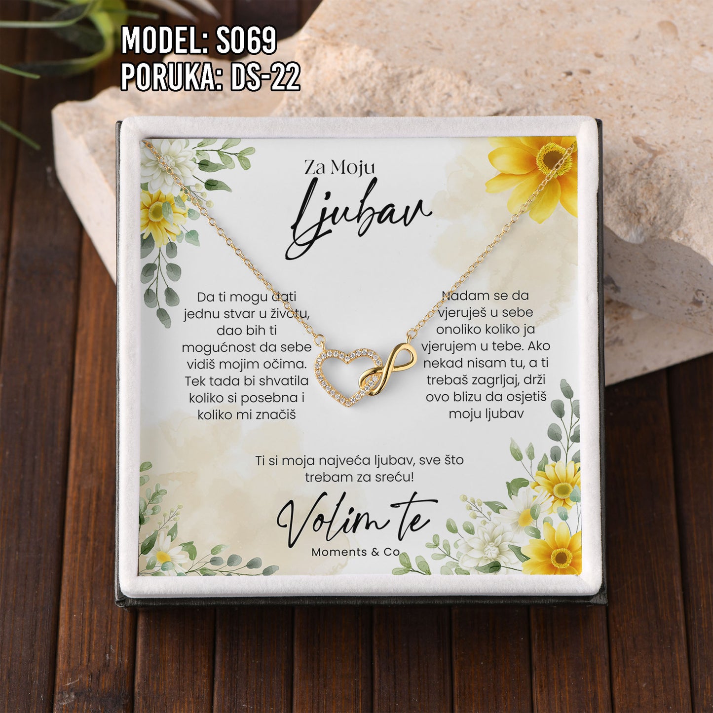 925 Srebreni Lančić Srce Beskonačnosti – Personalizirani Poklon s Porukom (18k pozlata)