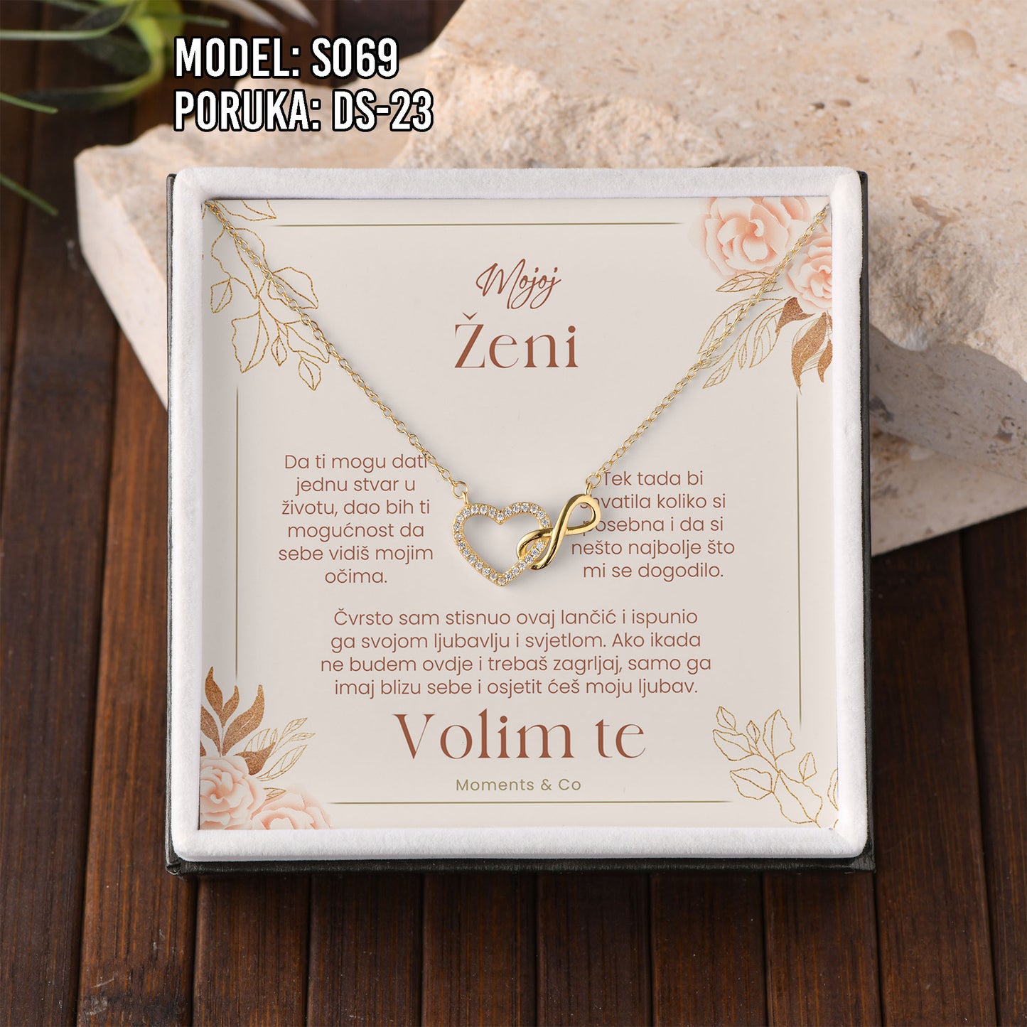 925 Srebreni Lančić Srce Beskonačnosti – Personalizirani Poklon s Porukom (18k pozlata)