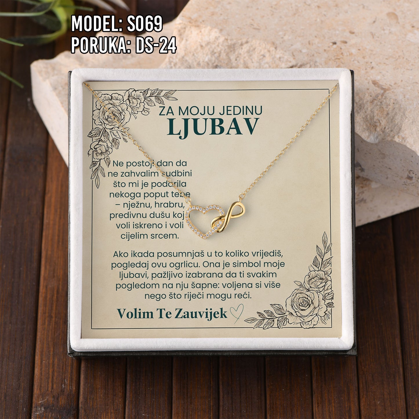 925 Srebreni Lančić Srce Beskonačnosti – Personalizirani Poklon s Porukom (18k pozlata)