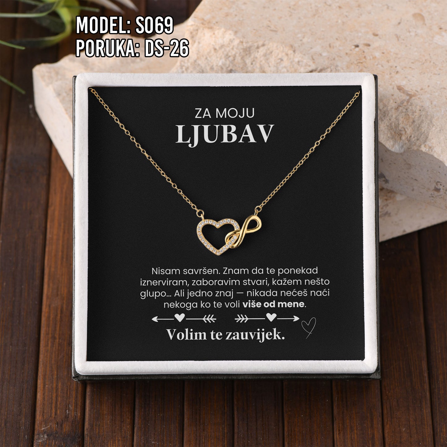925 Srebreni Lančić Srce Beskonačnosti – Personalizirani Poklon s Porukom (18k pozlata)