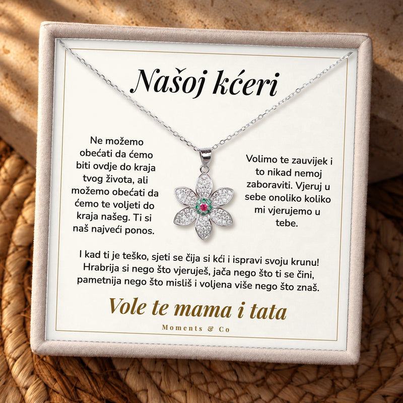 Cvijet od cirkona u poklon kutiji s karticom Našoj kćeri