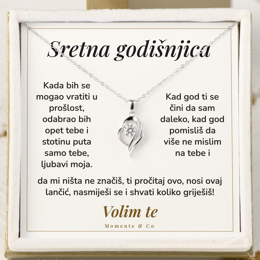 Kartica Sretna godišnjica uz srebreni lančić srce
