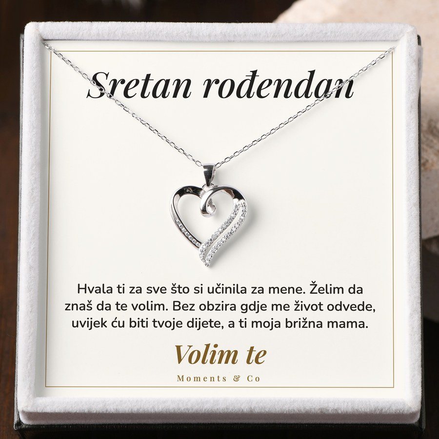 Kartica Sretan rođendan uz lančić srce s cirkonima
