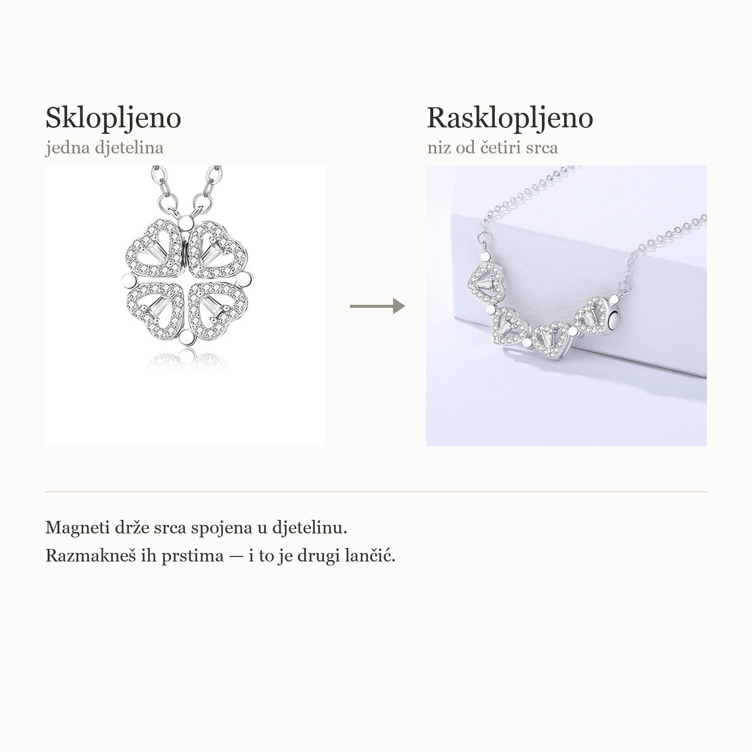 Kako se nosi — sklopljeno u djetelinu ili rasklopljeno u niz srca