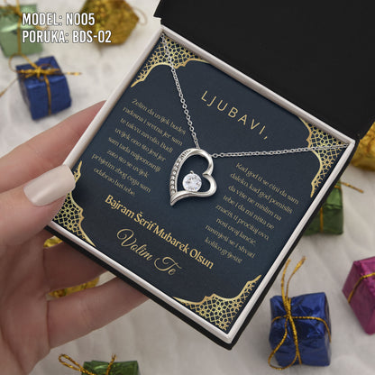 Bajramski poklon za suprugu ili djevojku – Ogrlica srce od 925 srebra sa porukom