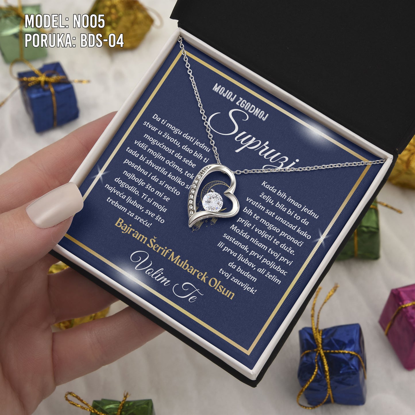 Bajramski poklon za suprugu ili djevojku – Ogrlica srce od 925 srebra sa porukom