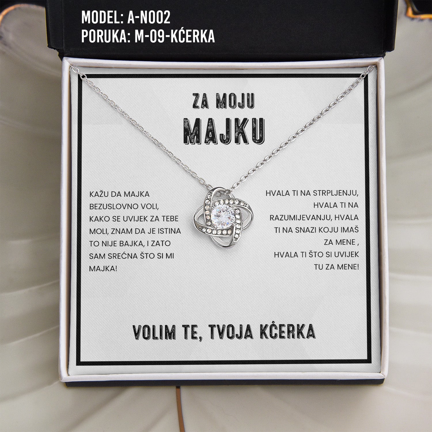 Za Moju Majku - 925 Srebreni Lančić - Poklon za Mamu sa Porukom od Kćerke - Volim Te, Tvoja Kćerka
