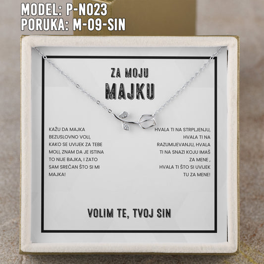 Za Moju Majku - 925 Srebreni Lančić - Poklon za Mamu sa Porukom od Sina- Volim te, tvoj Sin