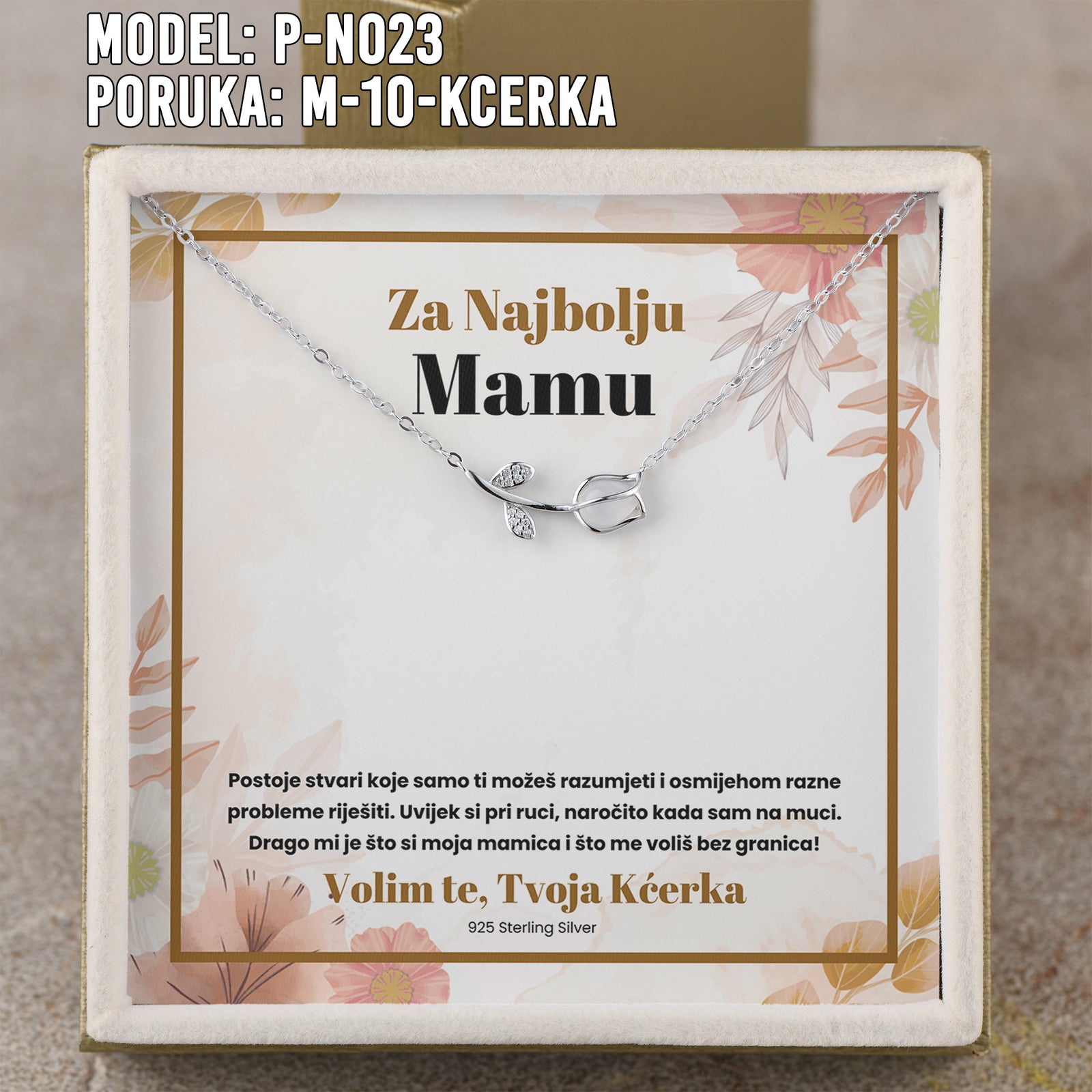 Za najbolju Mamu- 925 Srebreni Lančić - Poklon za Mamu sa Porukom od Kćerke - Volim te, tvoja Kćerka