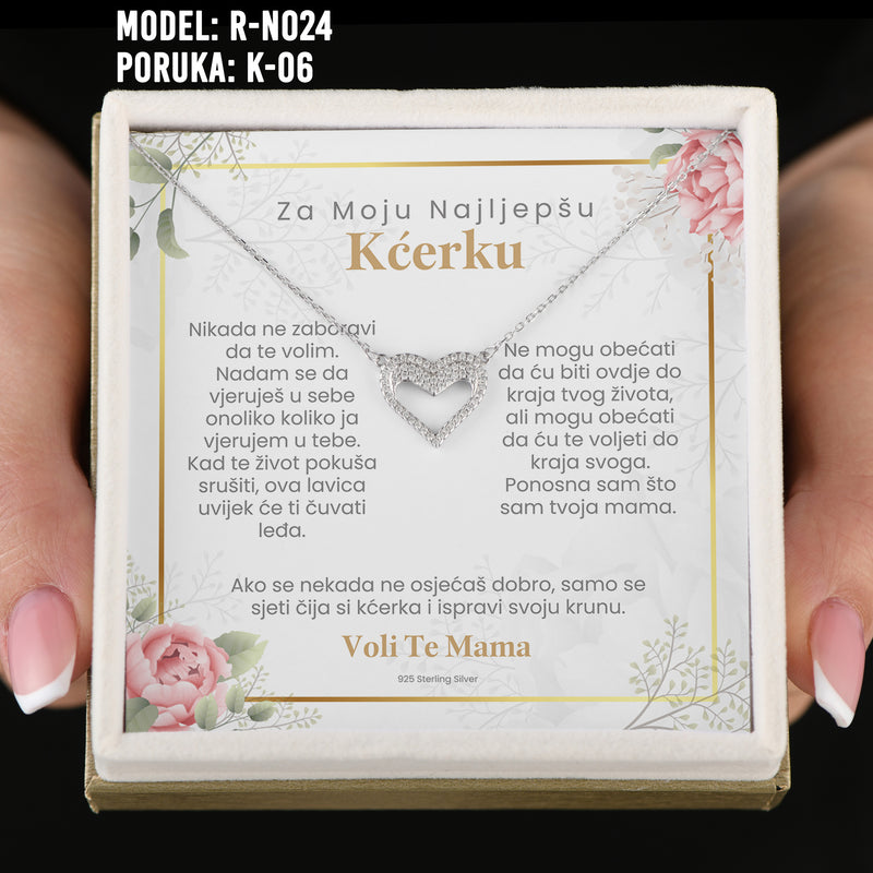 Za Moju Najljepšu Kćerku - 925 Srebreni Lančić  U Obliku Srca - Poklon za Kćerku sa Porukom od Mame