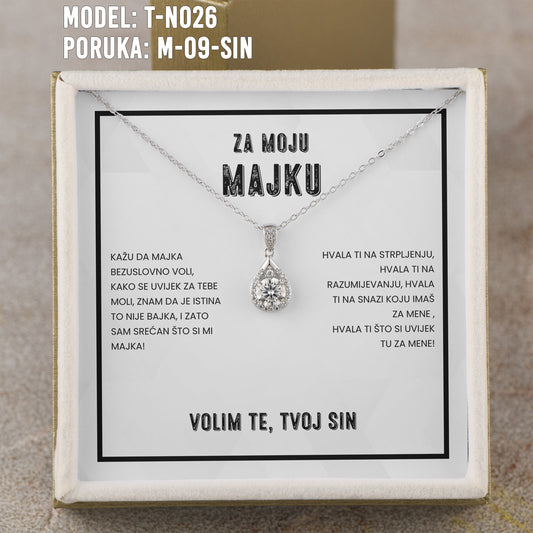 Za Moju Majku - 925 Srebreni Lančić - Poklon za Mamu sa Porukom od Sina- Volim Te, Tvoj Sin