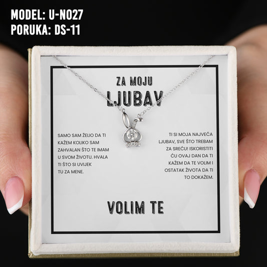 Za Moju Ljubav - 925 Srebreni Lančić Bunny- Poklon za Djevojku/Suprugu sa Porukom Volim Te