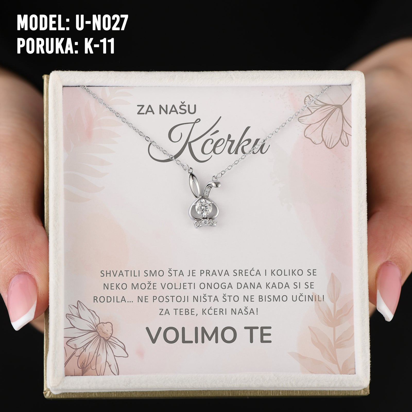 Za Našu Kćerku - 925 Srebreni Lančić Bunny - Poklon za Kćerku sa Porukom Volimo Te