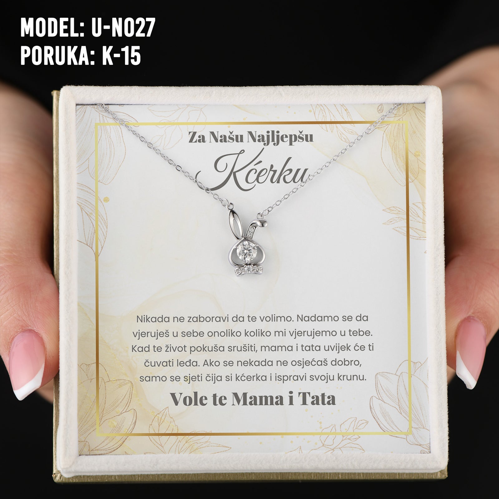 Za Našu Najlepšu Kćerku - 925 Srebreni Lančić Bunny - Poklon za Kćerku sa Porukom od Mame i Tate